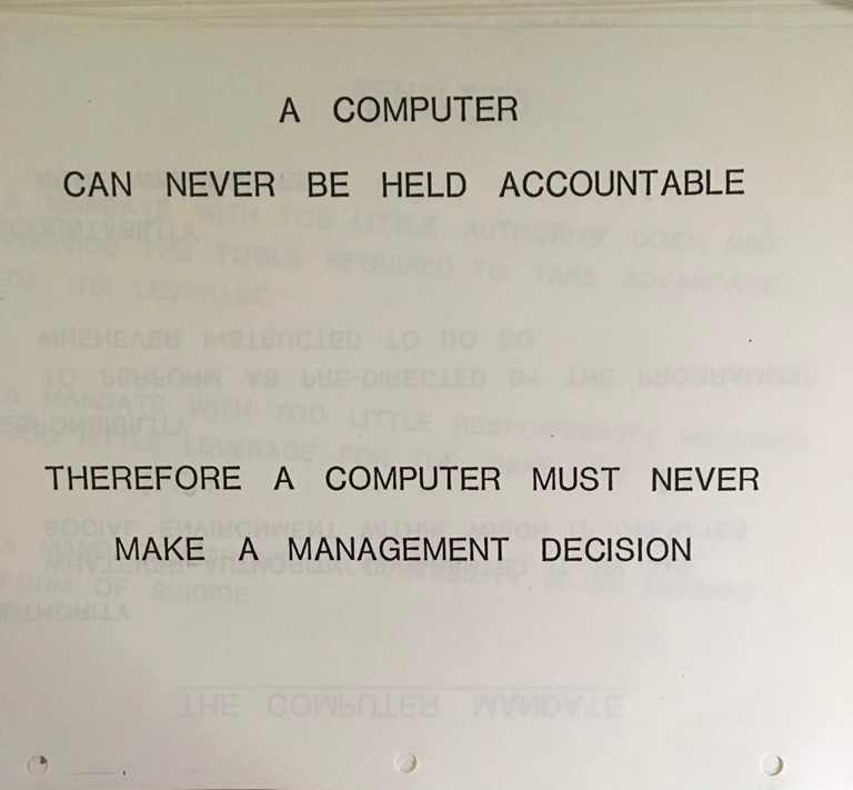 A computer cannot be held accountable